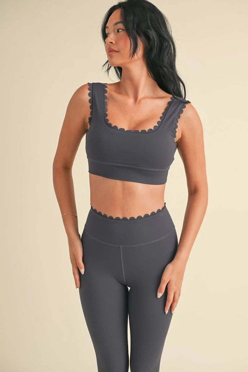 Ash Blue Scalloped Bra Top & Legging Set