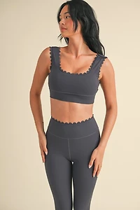 Ash Blue Scalloped Bra Top & Legging Set