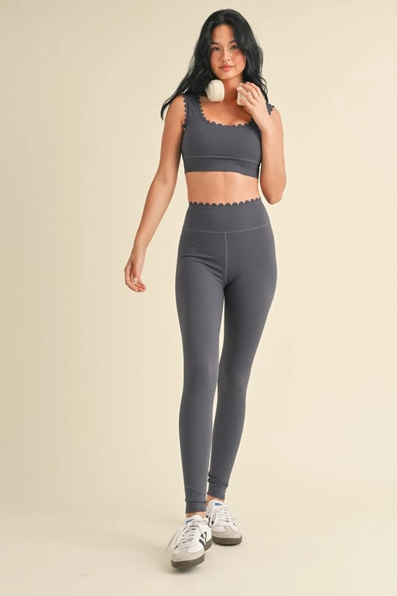 Ash Blue Scalloped Bra Top & Legging Set