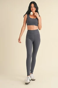 Ash Blue Scalloped Bra Top & Legging Set