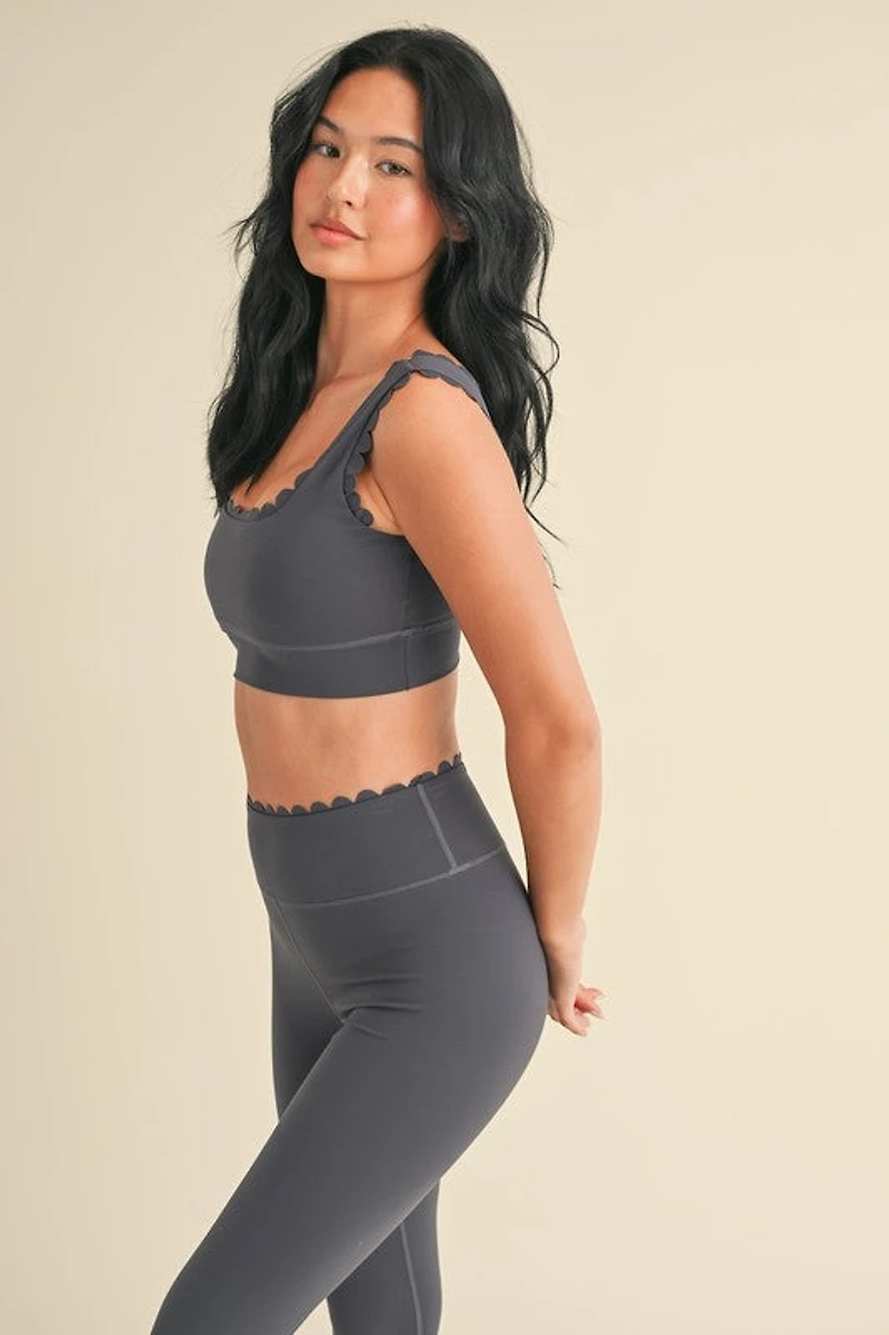 Ash Blue Scalloped Bra Top & Legging Set