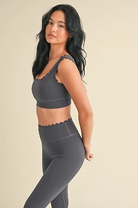 Ash Blue Scalloped Bra Top & Legging Set