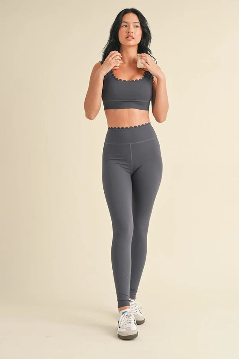 Ash Blue Scalloped Bra Top & Legging Set