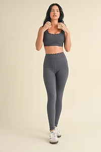 Ash Blue Scalloped Bra Top & Legging Set