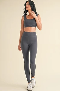Ash Blue Scalloped Bra Top & Legging Set