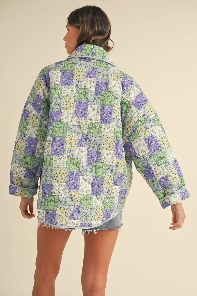 Green Patchwork Floral Quilted Jacket