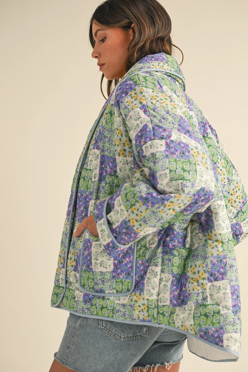Green Patchwork Floral Quilted Jacket