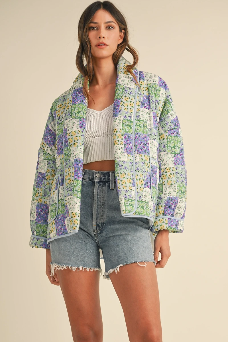 Green Patchwork Floral Quilted Jacket