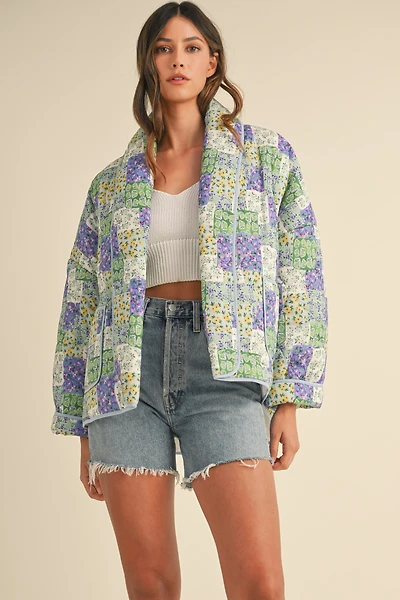 Green Patchwork Floral Quilted Jacket