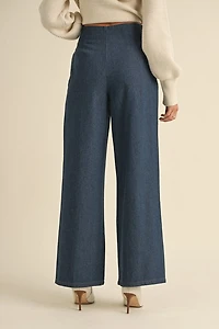 Dark Denim Pleated Wide Leg Pants