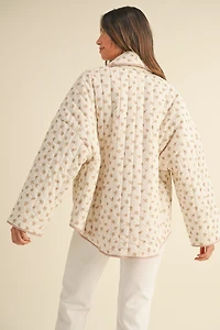 Pink Floral Printed Quilted Jacket
