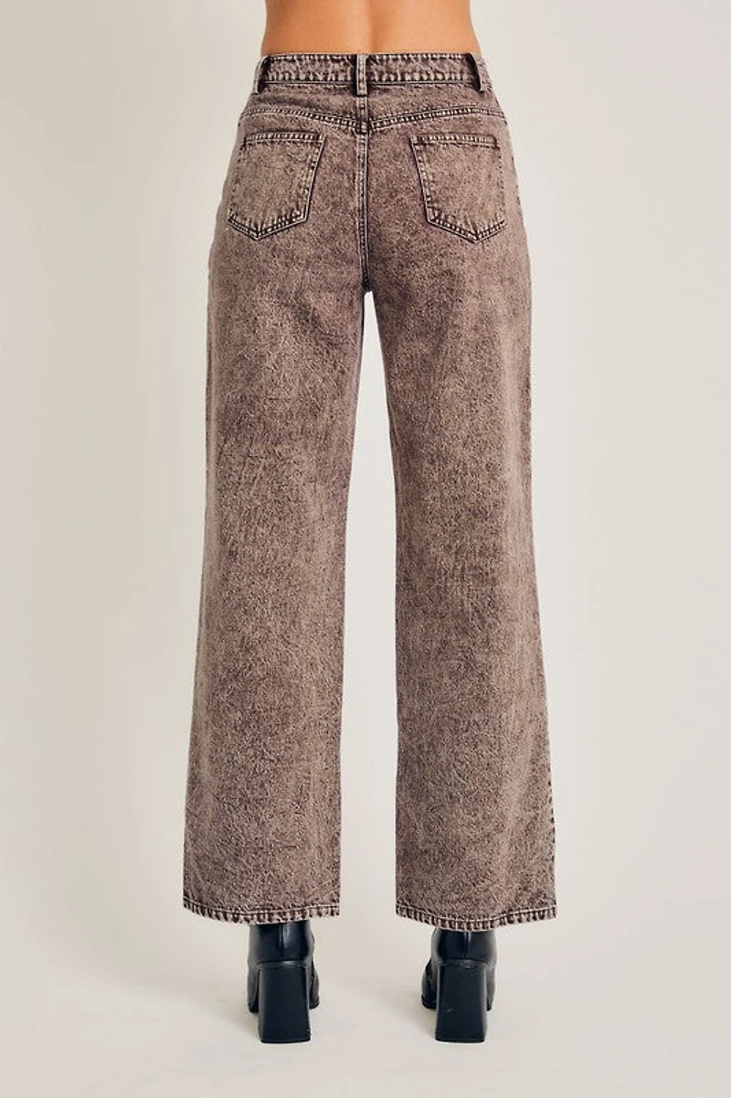 Brown Washed Wide Leg Jeans