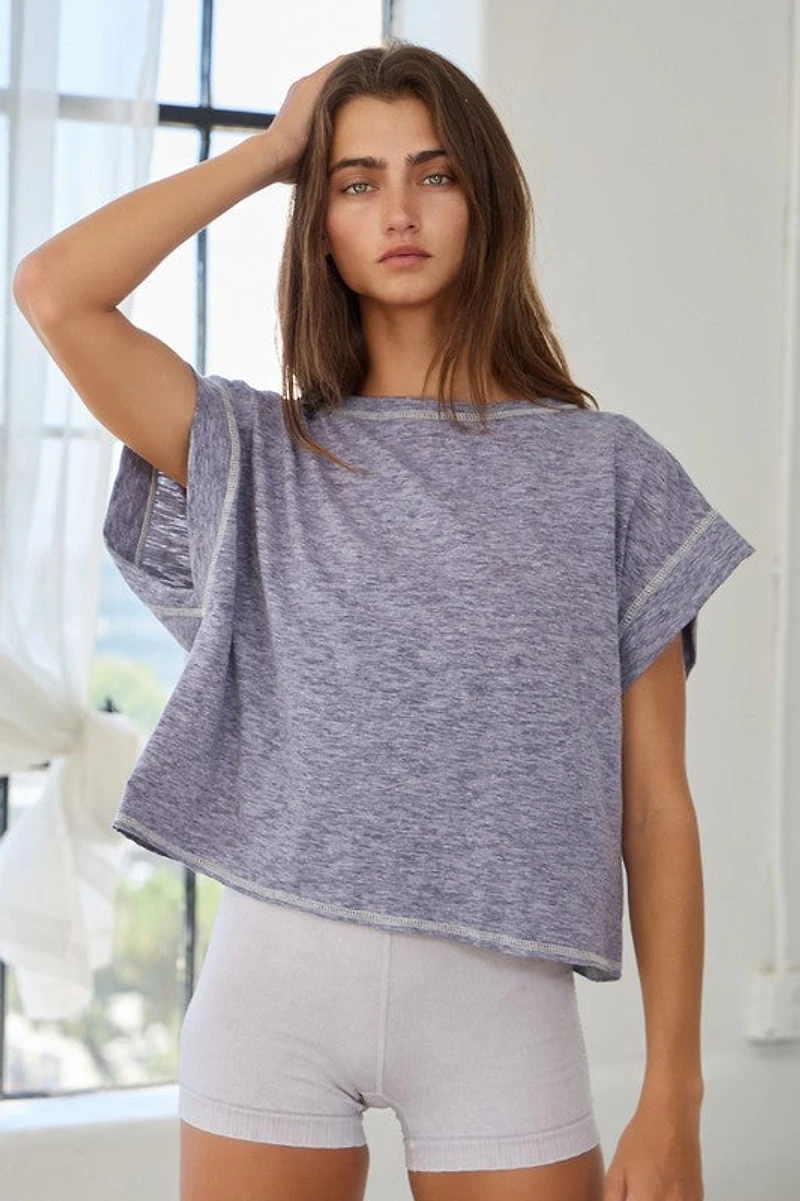 Navy Open Back Stitched Crop Top