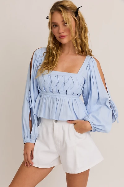 Long Sleeve Square Neck Detail Top