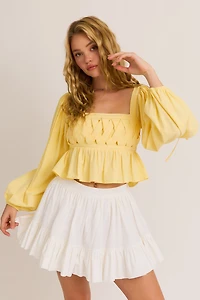 Yellow Long Sleeve Square Neck Detail Top