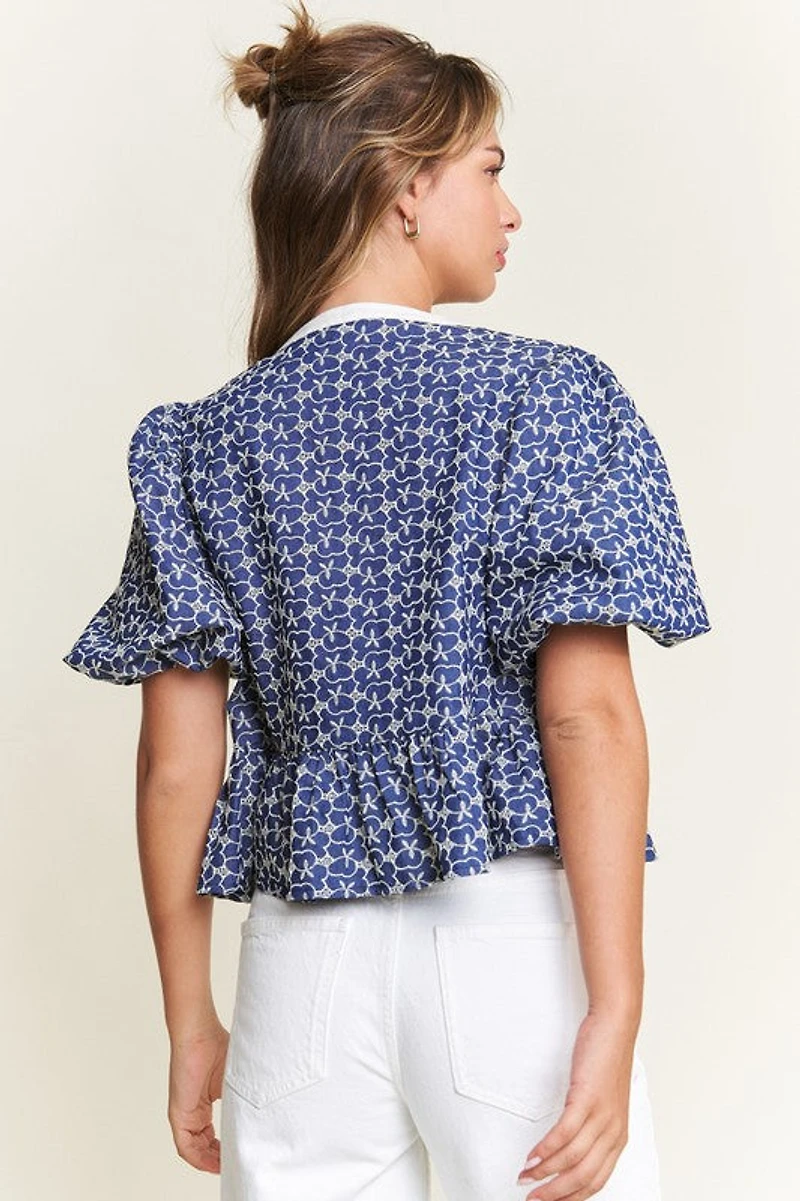 Navy Front Tie Blouse