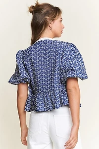 Navy Front Tie Blouse