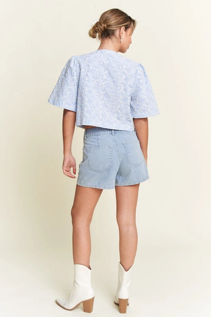 Blue Front Tie Blouse