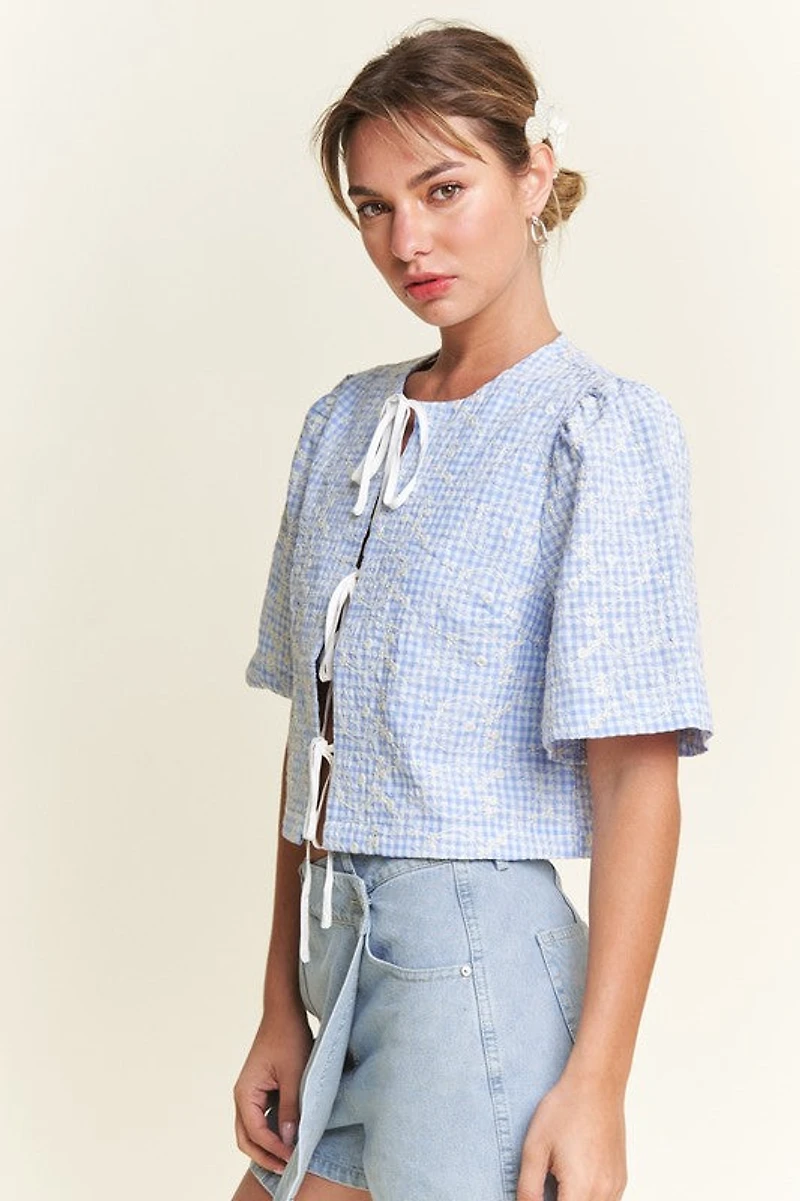 Blue Front Tie Blouse