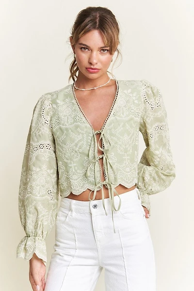 Sage Front Bow Tie Long Sleeve