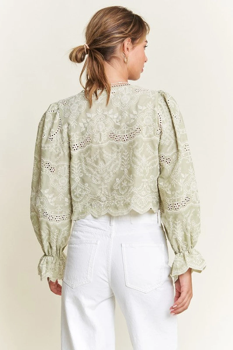 Sage Front Bow Tie Long Sleeve