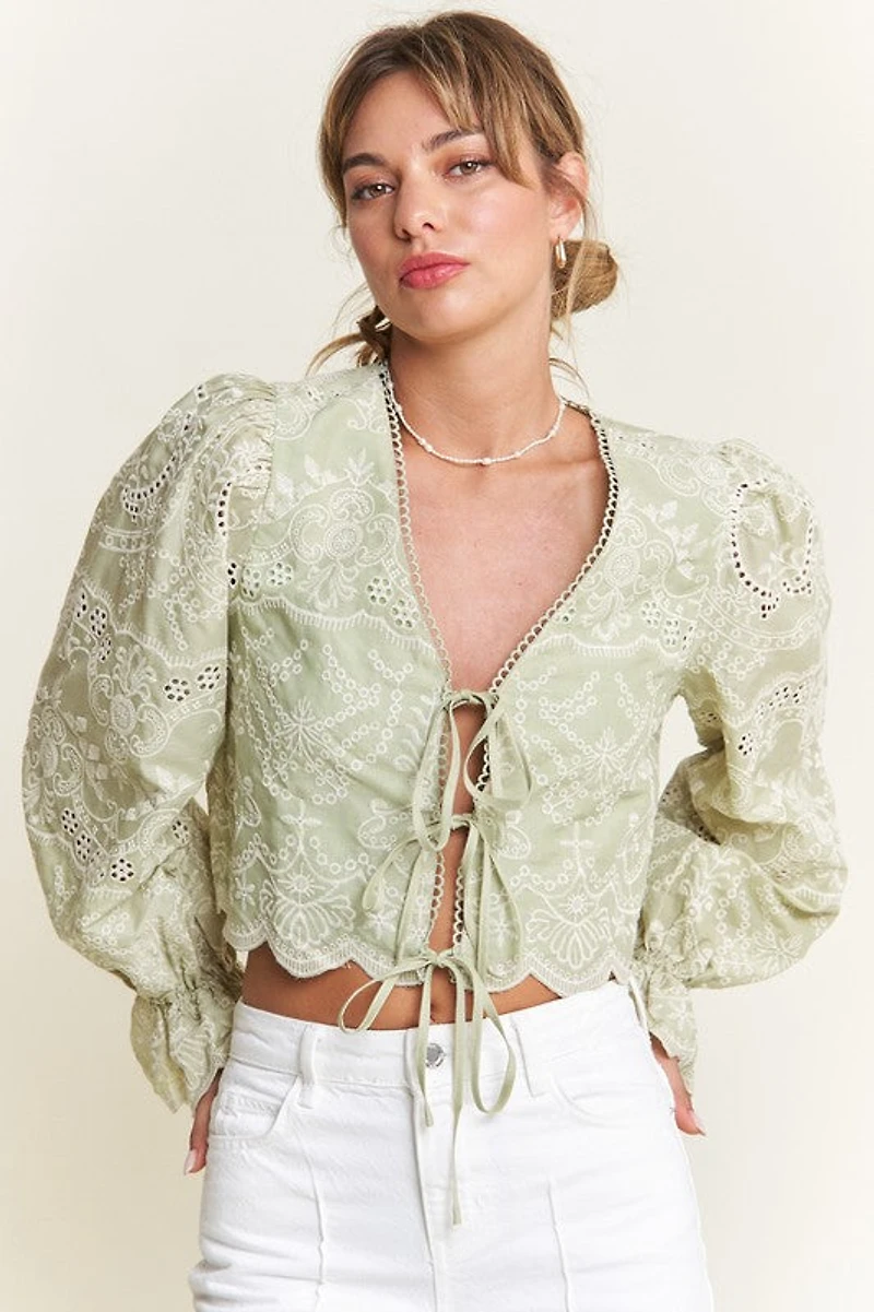Sage Front Bow Tie Long Sleeve