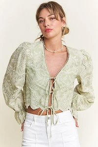 Sage Front Bow Tie Long Sleeve