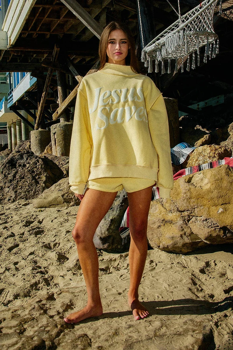 Yellow Jesus Saves Mock Neck