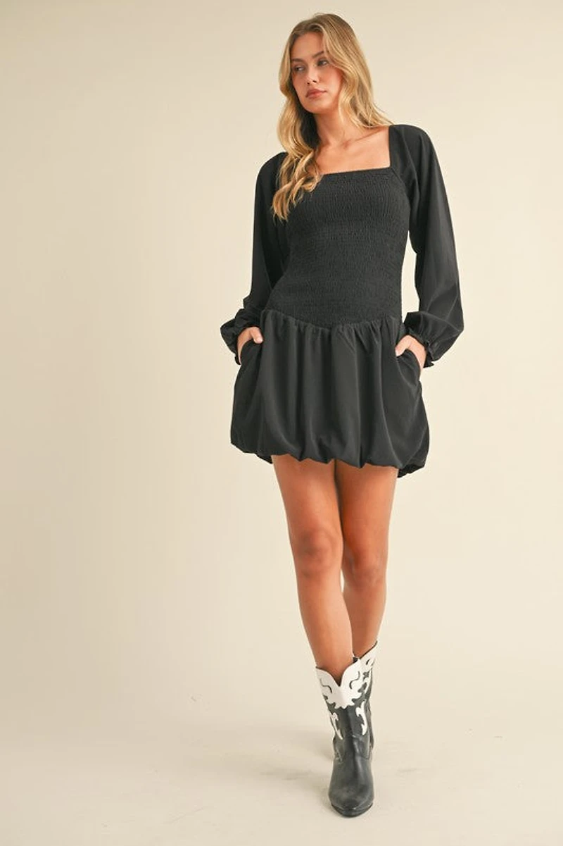 Black Drop Waist Longsleeve Dress