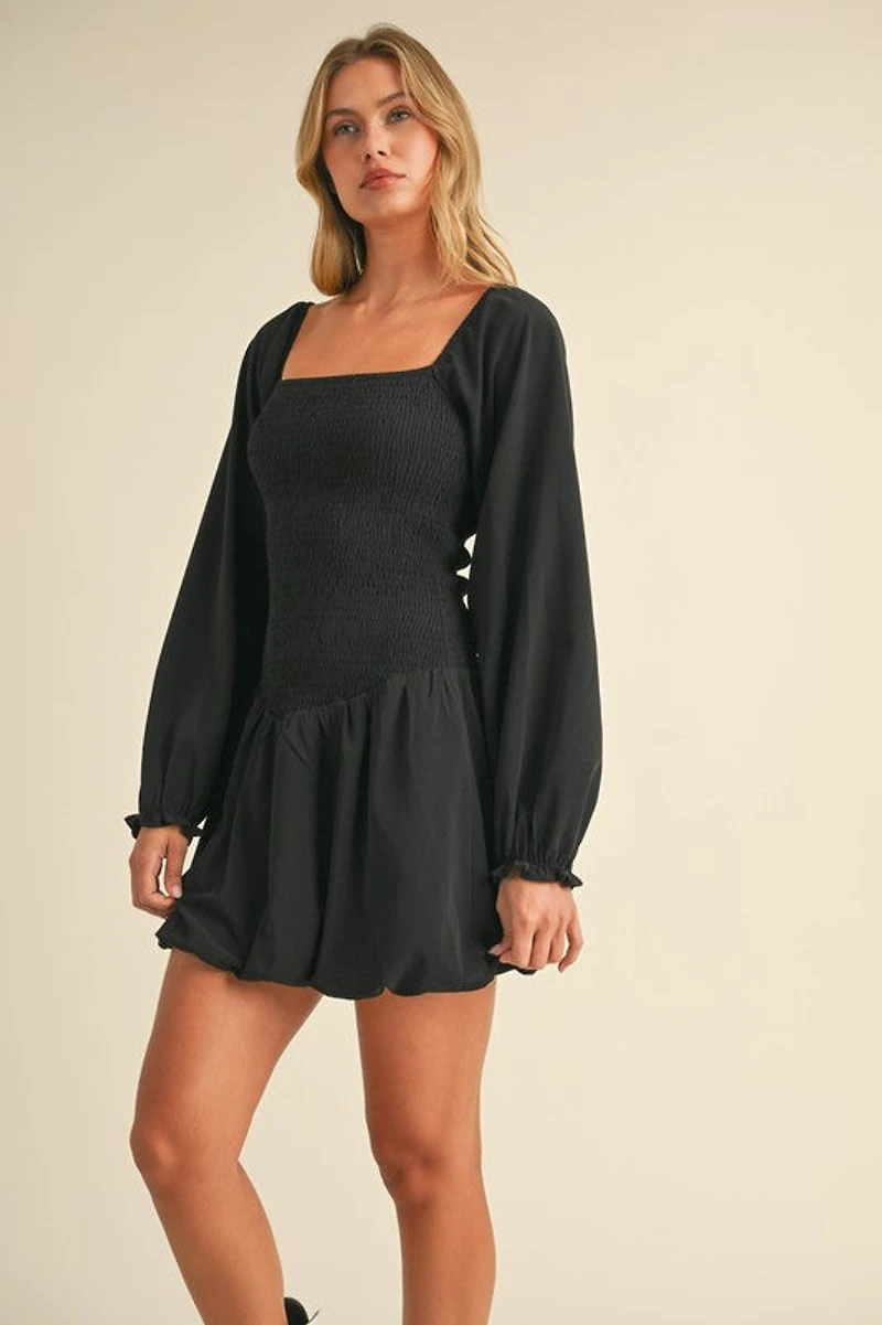 Black Drop Waist Longsleeve Dress