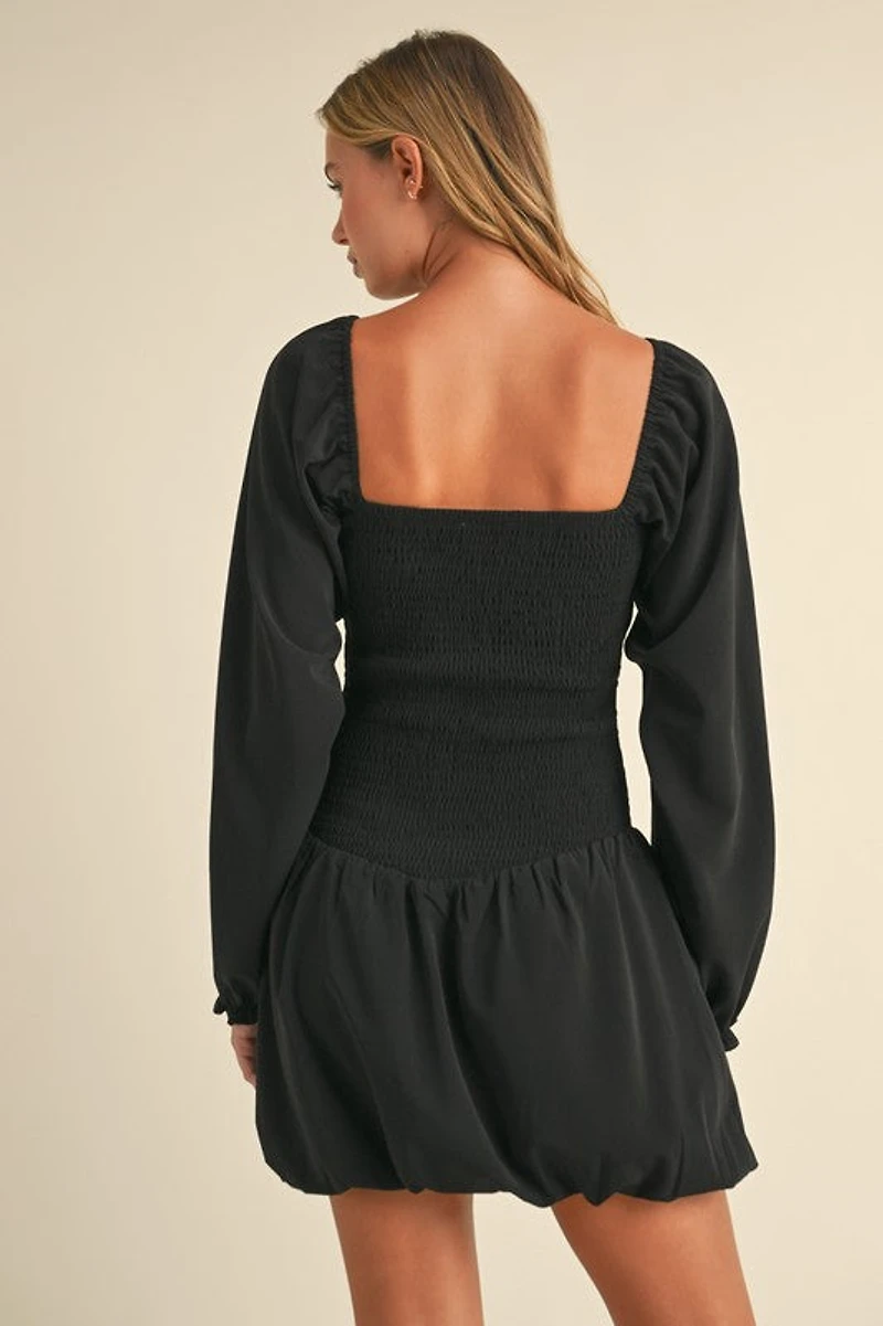Black Drop Waist Longsleeve Dress