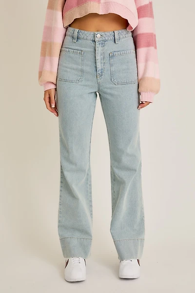 High Waisted Bootcut Patch Pocket Jeans