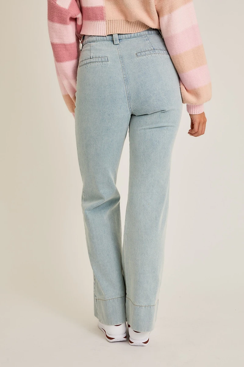 High Waisted Bootcut Patch Pocket Jeans
