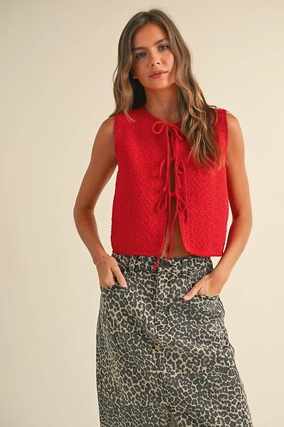 Red Knit Bow Top