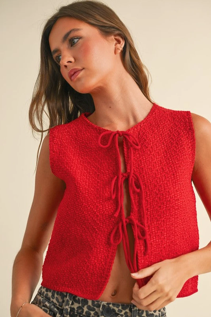 Red Knit Bow Top