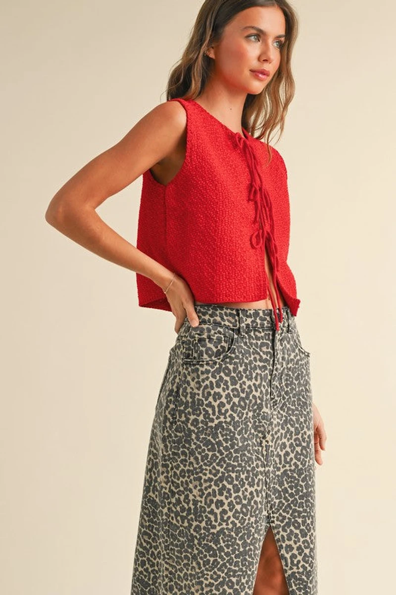 Red Knit Bow Top