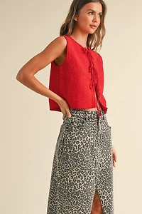 Red Knit Bow Top