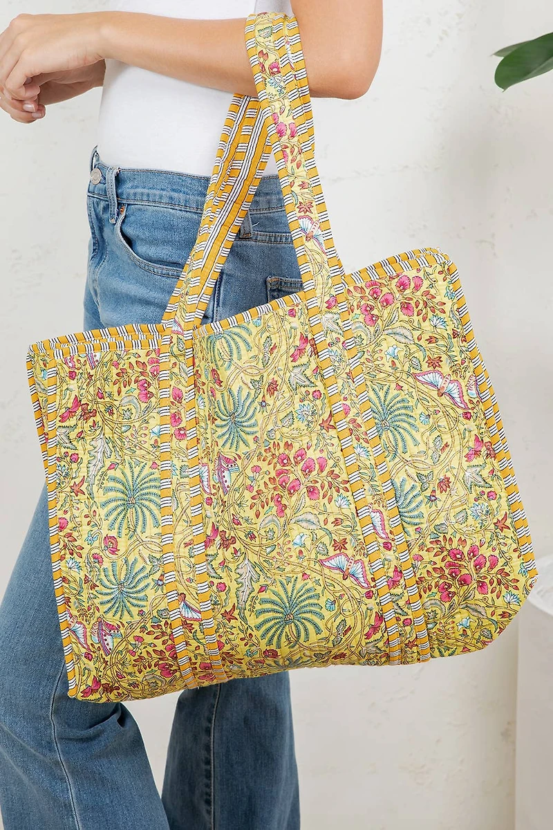 Yellow Floral Reversible Quilted Tote Bag