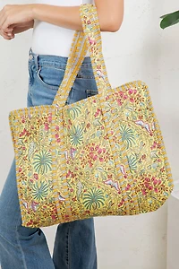 Yellow Floral Reversible Quilted Tote Bag
