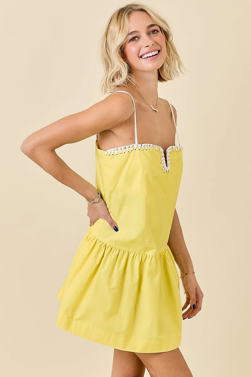 Yellow Drop Waist Dress & Knotted Edge Detail