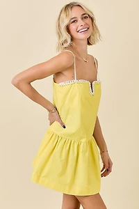 Yellow Drop Waist Dress & Knotted Edge Detail