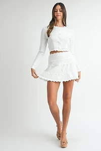 White Scallop Knit Set