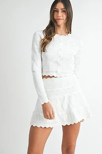 White Scallop Knit Set