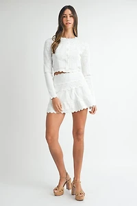 White Scallop Knit Set