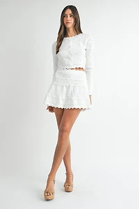 White Scallop Knit Set