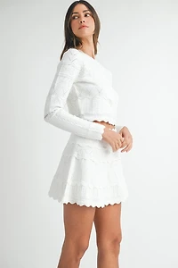 White Scallop Knit Set