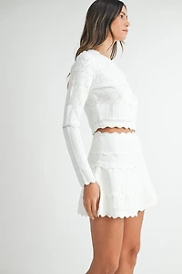 White Scallop Knit Set