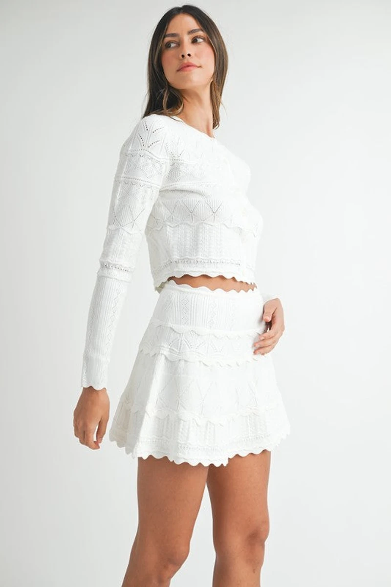 White Scallop Knit Set