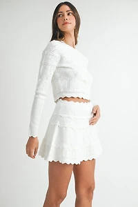 White Scallop Knit Set