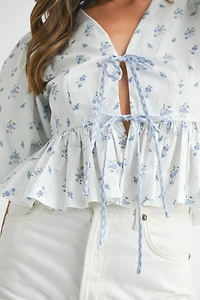 Blue Floral Bow Top